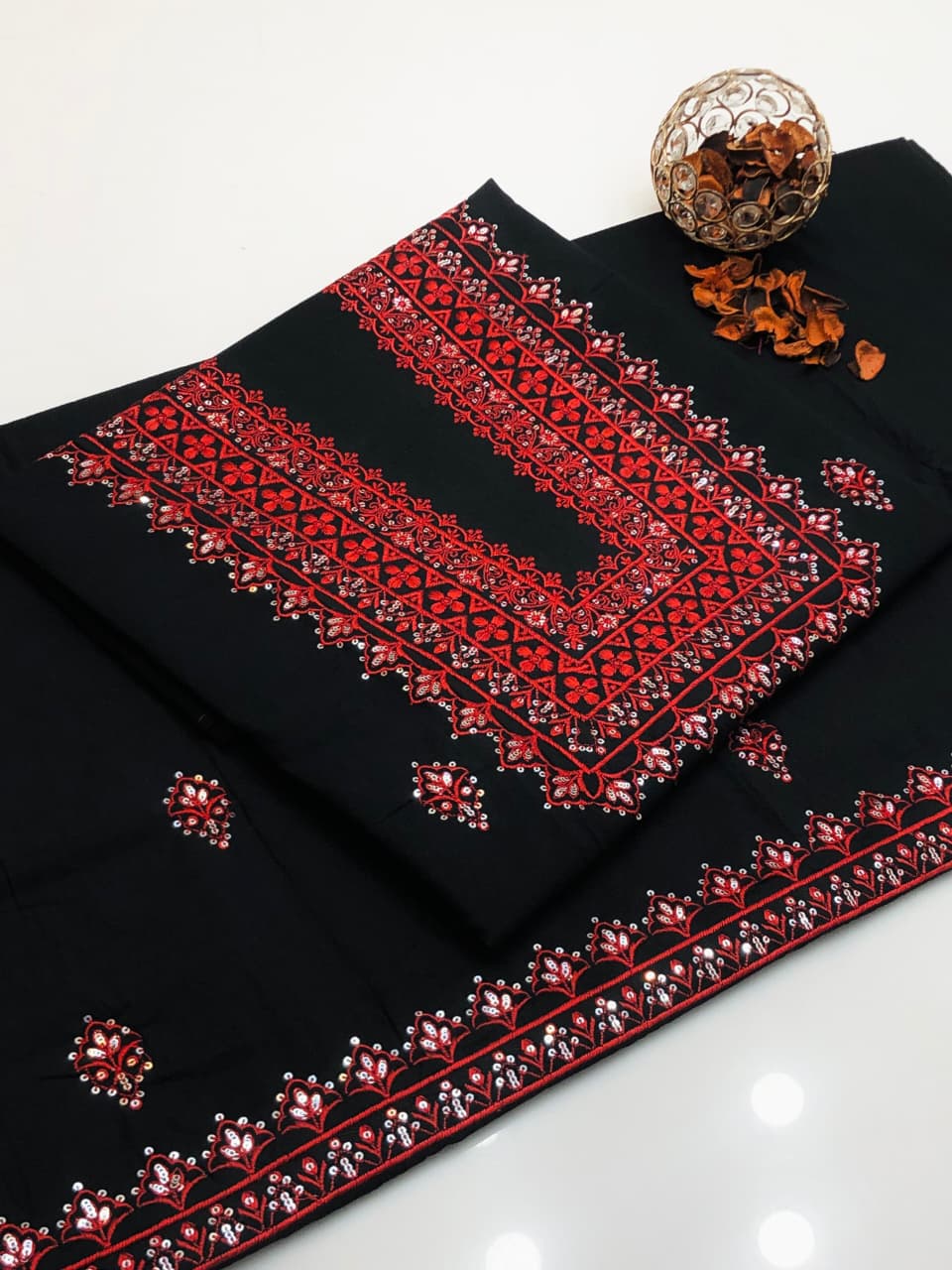 2pc-Embroidery Lawn Cotton (red)