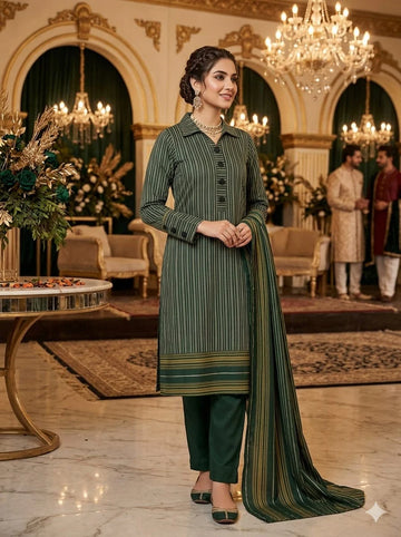 LAWN 3PC MULTANI KHADDI [GREEN]