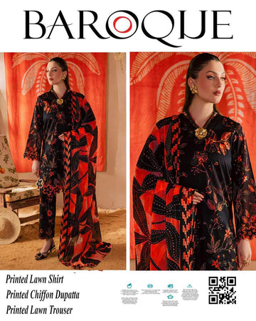 3PC LAWN PRINTED CHIFFON DUPATTA || BAROQUE