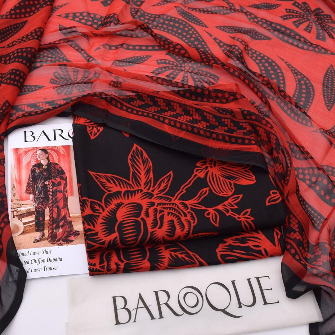 3PC LAWN PRINTED CHIFFON DUPATTA || BAROQUE