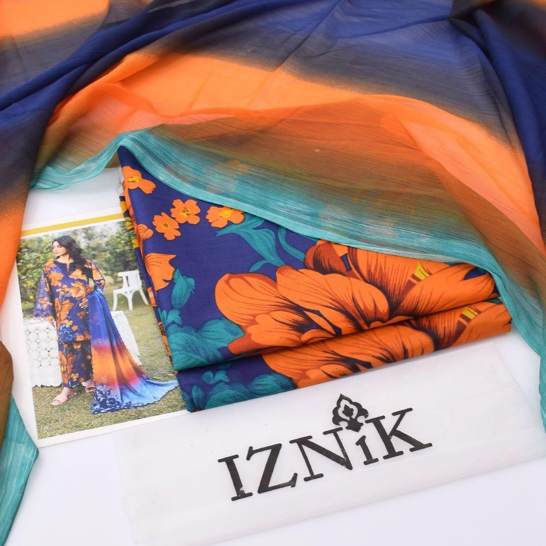 3PC LAWN PRINTED CHIFFON DUPATTA || IZNIK (01)