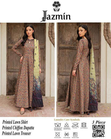 3PC LAWN PRINTED CHIFFON DUPATTA || JAZMIN (01)