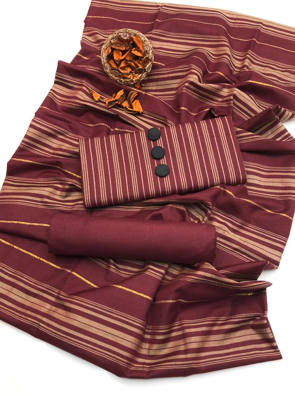 LAWN 3PC MULTANI KHADDI [MEHROON]